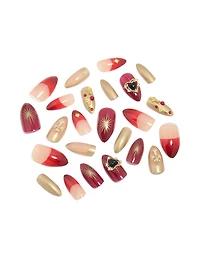 Red Mix Gold Cross  Press On Nail Set