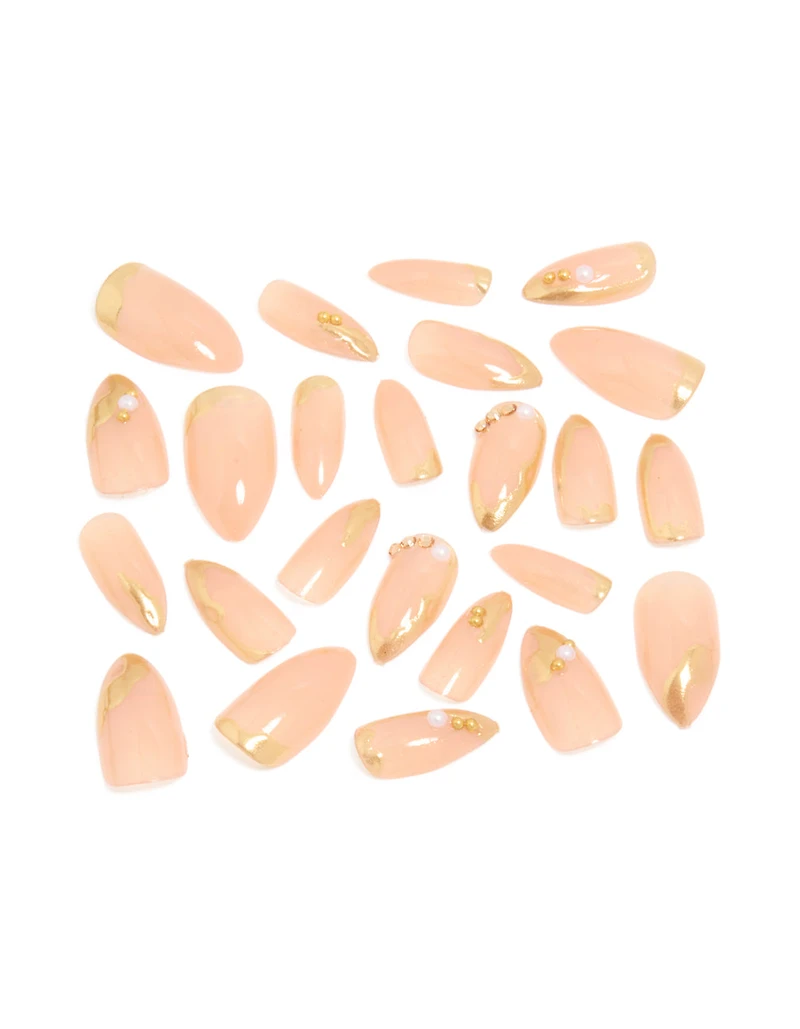 Gold Pearl Tip Press On Nails Set