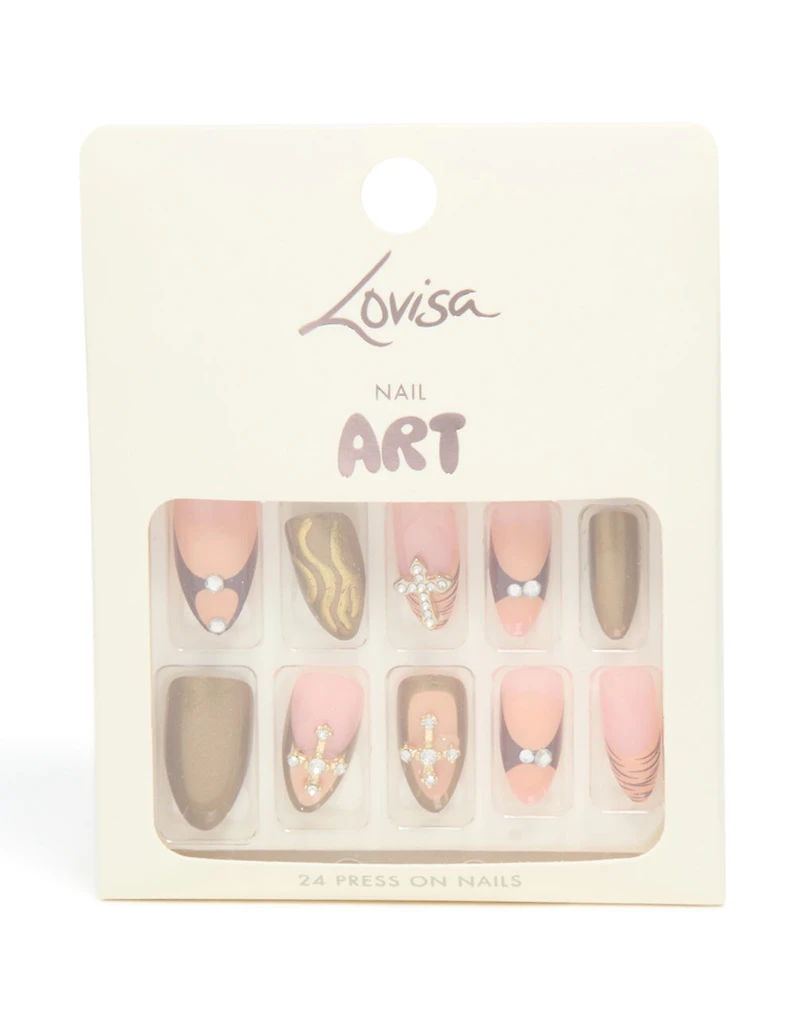 Presse-ongles à ongles en croix diamants dorés et roses