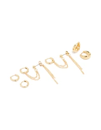 Gold Plated Huggie & Chain Earrings 3-Pack