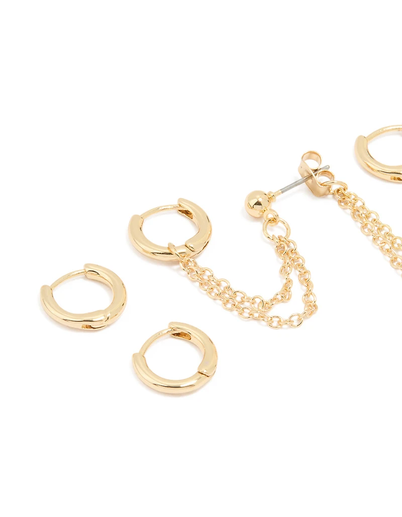 Gold Plated Huggie & Chain Earrings 3-Pack