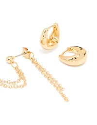 Gold Plated Huggie & Chain Earrings 3-Pack