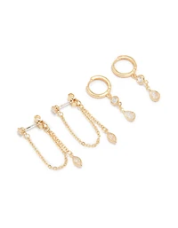 Gold Plated Cubic Zirconia Drop & Chain Earrings 2-Pack