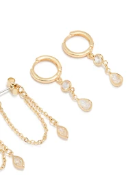 Gold Plated Cubic Zirconia Drop & Chain Earrings 2-Pack