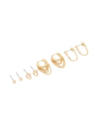 Gold Plated Cubic Zirconia & Huggie Chain Earrings 4-Pack
