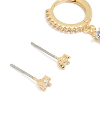 Gold Plated Cubic Zirconia Chain & Stud Earrings 2-Pack