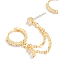 Gold Plated Cubic Zirconia Pear Layered Chain Huggie Earrings
