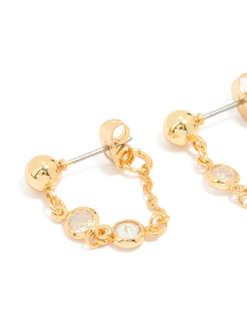 Gold Plated Cubic Zirconia Huggie Chain & Stud Earrings 2-Pack