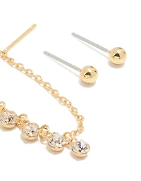 Gold Plated Chain Cubic Zirconia Chain Pull Through Earrings & Studs 3-Pack