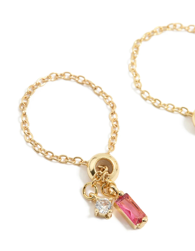 Gold Pink & Clear Cubic Zirconia Adjustable Chain Rings 2-Pack