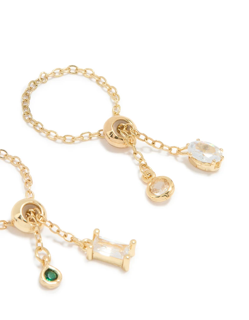 Gold Plated Cubic Zirconia Adjustable Chain Rings 2-Pack
