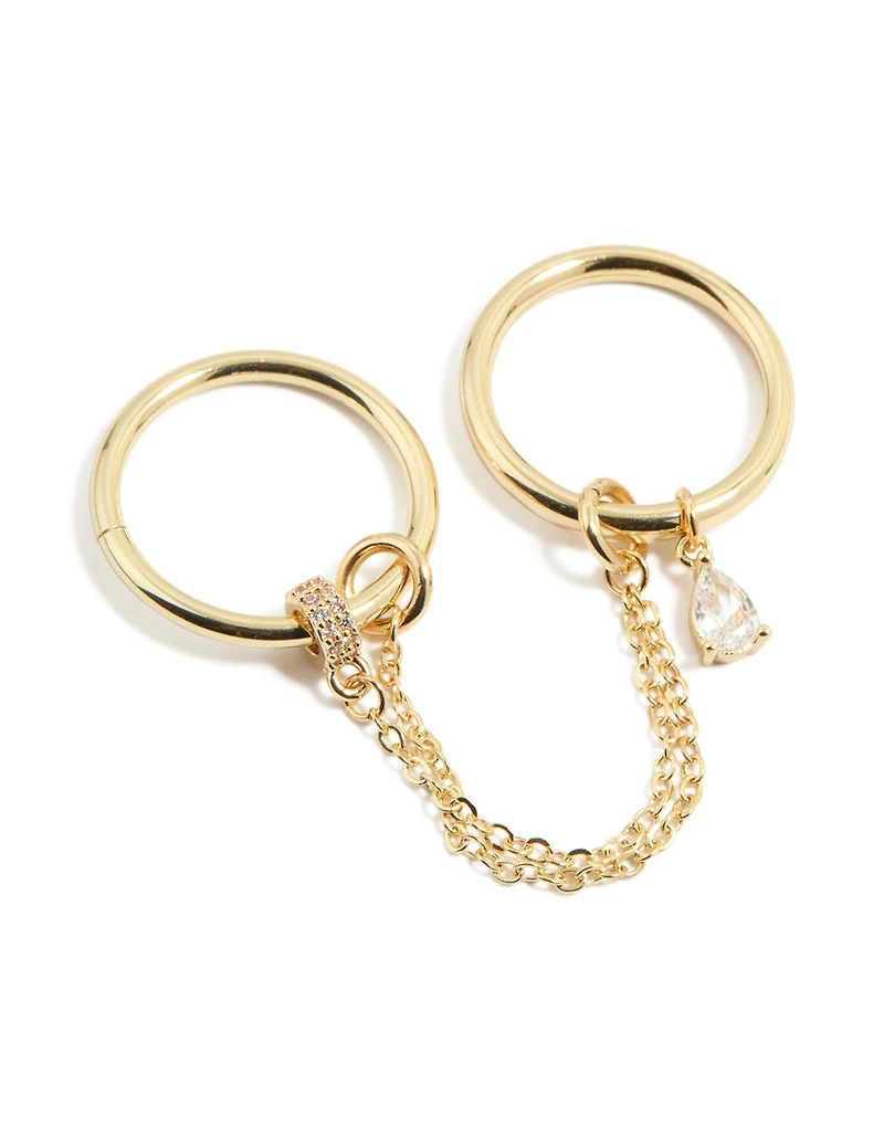 Gold Cubic Zirconia Pear Drop Chain Ring