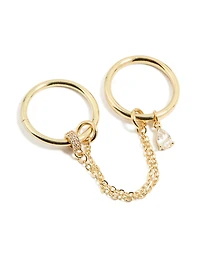 Gold Cubic Zirconia Pear Drop Chain Ring