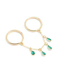 Gold Plated Emerald Cubic Zirconia Drop Ring