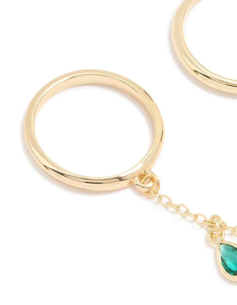 Gold Plated Emerald Cubic Zirconia Drop Ring