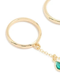 Gold Plated Emerald Cubic Zirconia Drop Ring