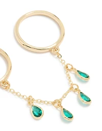 Gold Plated Emerald Cubic Zirconia Drop Ring