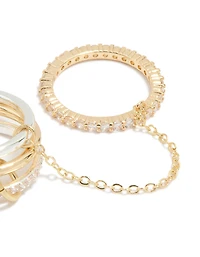Mixed Metal Cubic Zirconia Star Charm Chain Interconnected Ring