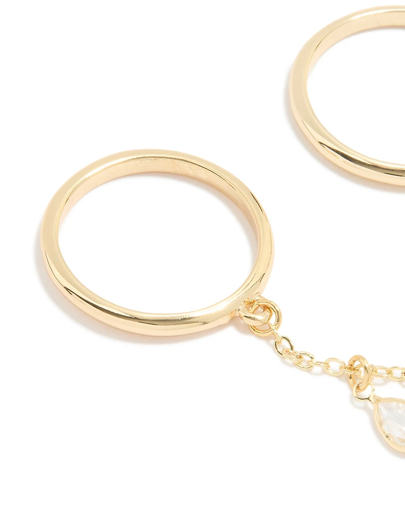 Gold Plated Cubic Zirconia Drop Chain Ring