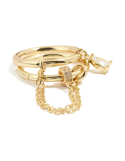Gold Cubic Zirconia Pear Drop Chain Ring