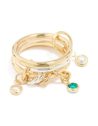 Mixed Metals Cubic Zirconia Pearl Interlocked Layered Ring