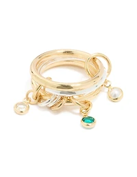 Mixed Metals Cubic Zirconia Pearl Interlocked Layered Ring