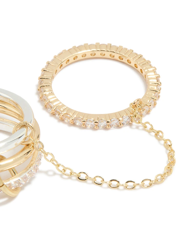 Anneau interconnecté à chaîne de charme en zircone cube métal mixte