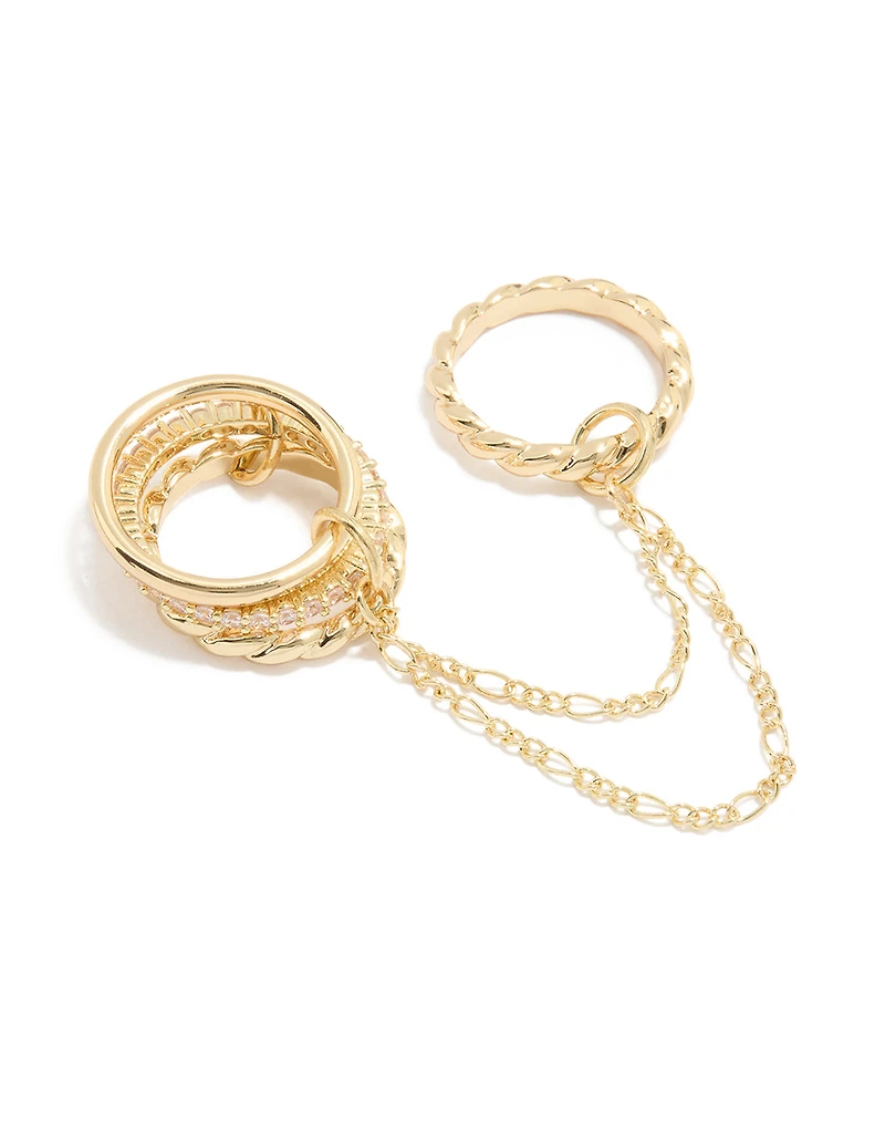 Anneau connecté multi-chaîne en zircone cubique plaqué or