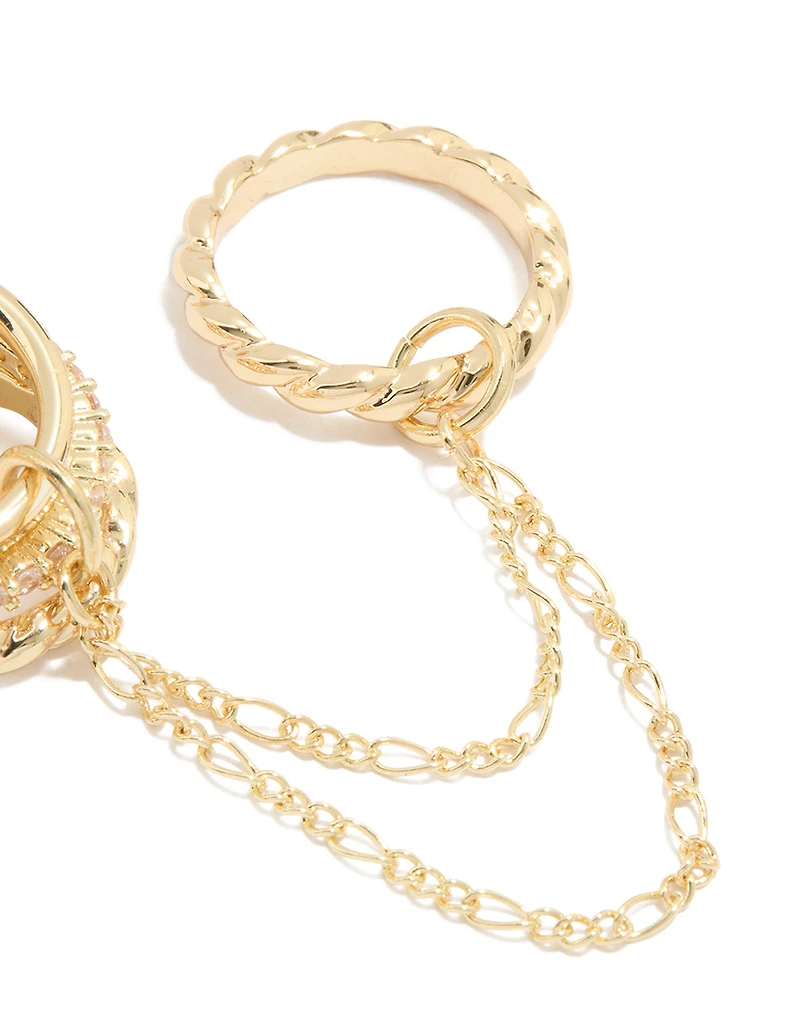 Gold Plated Cubic Zirconia Multi-Chain Connected Ring