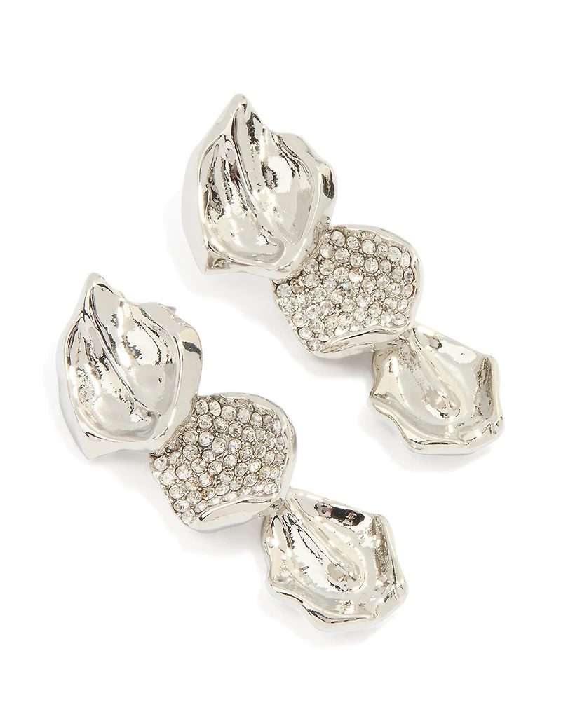 Boucles d’oreilles tombantes en pétales de feuille d’argent
