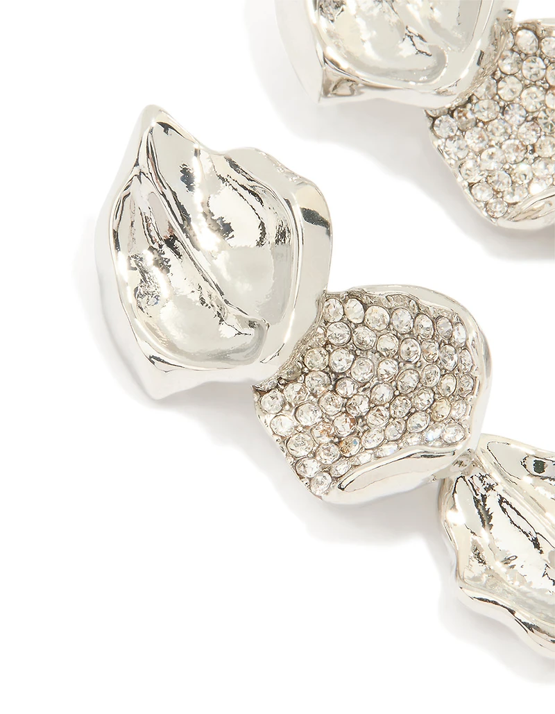 Boucles d’oreilles tombantes en pétales de feuille d’argent