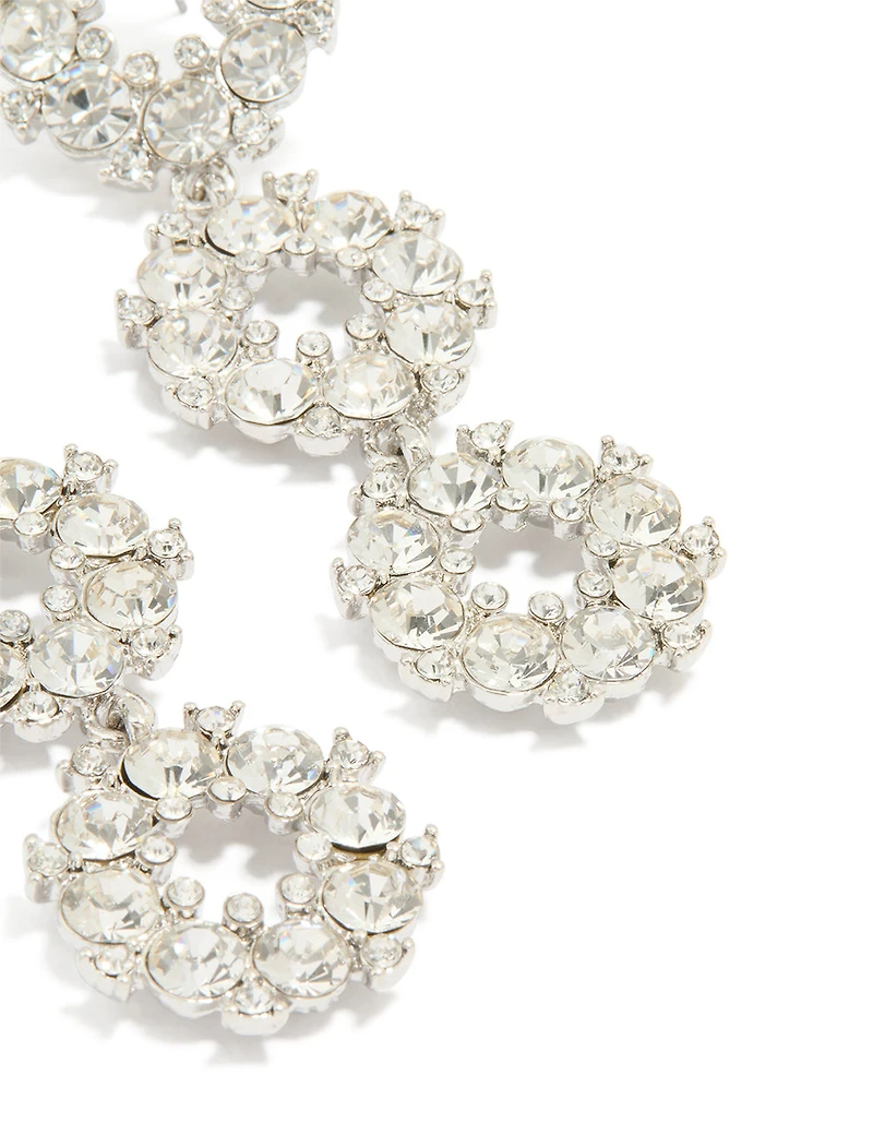 Silver DiamanteTriple Circle Loop Drop Earrings