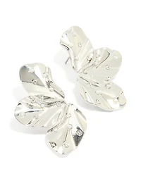 Silver Dotted Pearl Flower Stud Earrings