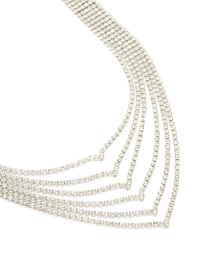 Silver Diamante Layered V-Cut Necklace