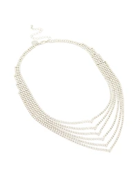 Silver Diamante Layered V-Cut Necklace