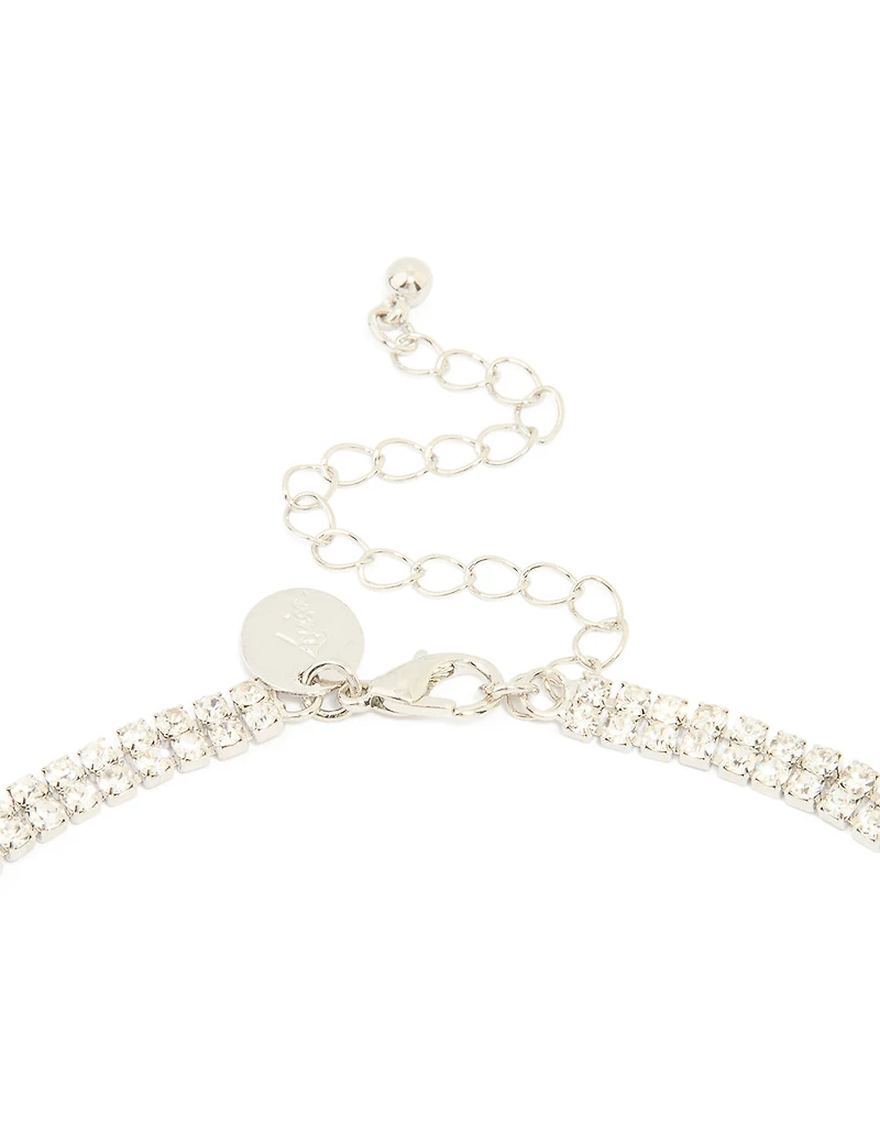 Silver Diamante Layered V-Cut Necklace