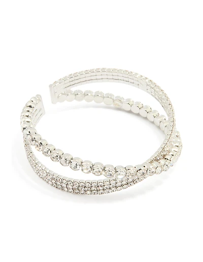 Silver Diamante Crossed Wrist Cuff