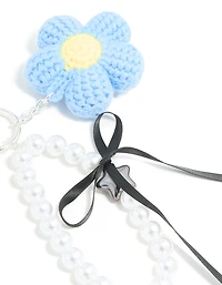 Blue Crochet Fabric Daisy & Pearl Key Chain