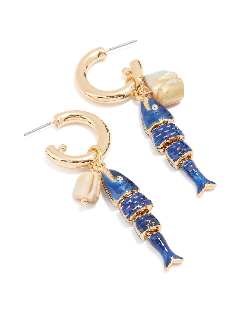 Boucles d’oreilles en forme de pendentif de poisson bleu doré