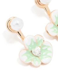 Gold Pearl & Flower Drop Earrings