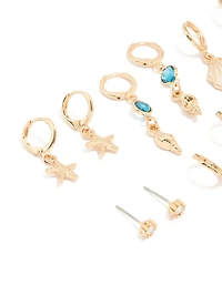 Gold Sea-Themed Hoop Earrings 6-Pack