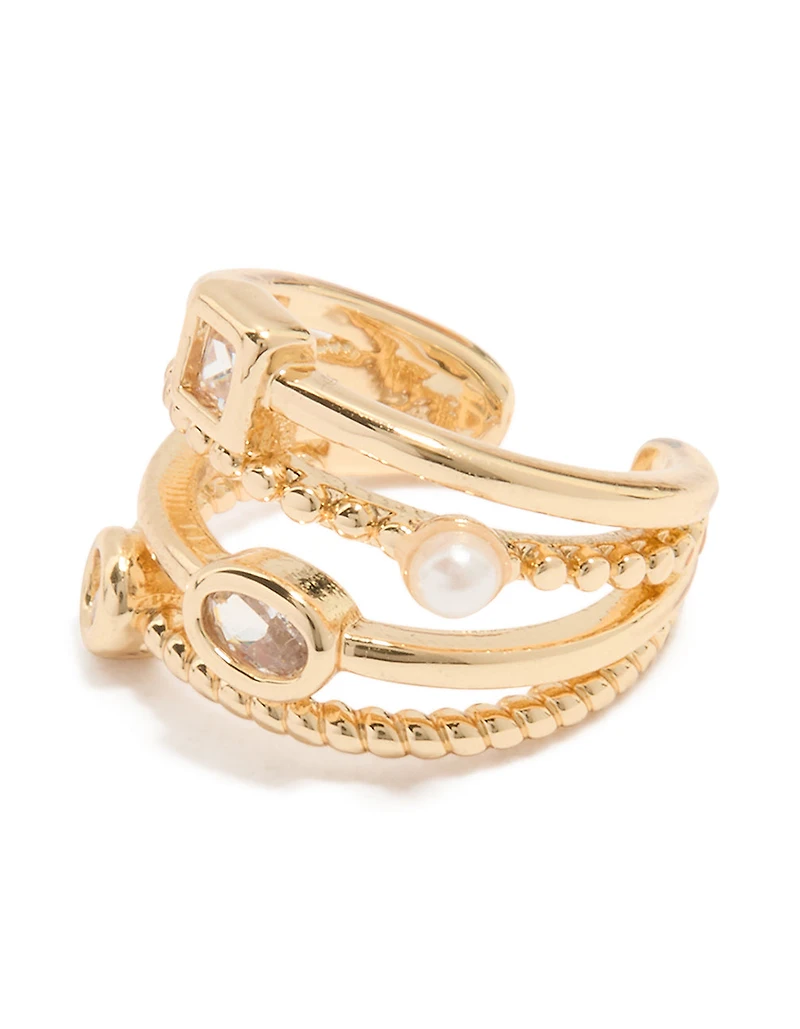 Gold Diamante & Pearl Layered Ear Cuff