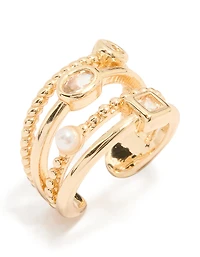 Gold Diamante & Pearl Layered Ear Cuff
