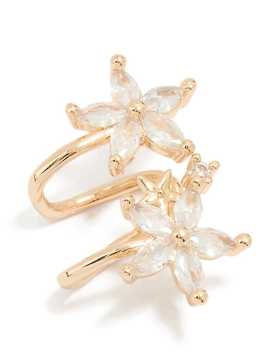 Gold Diamante Flower Structured Ear Cuff