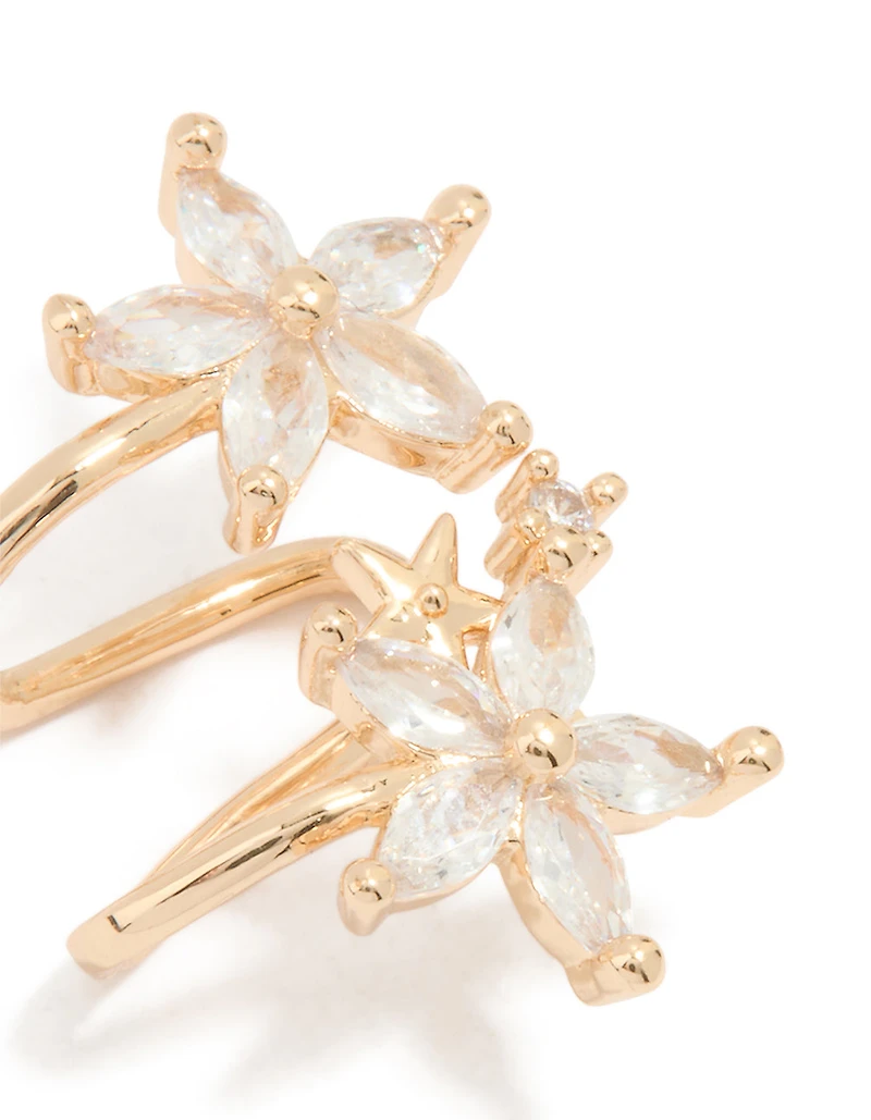 Gold Diamante Flower Structured Ear Cuff