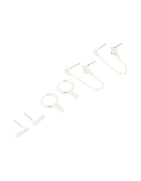 Silver Plated Brass Cubic Zirconia Chain & Stud Earrings 3-Pack