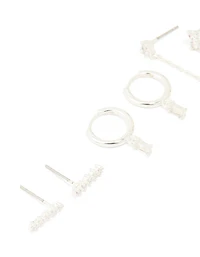 Silver Plated Brass Cubic Zirconia Chain & Stud Earrings 3-Pack