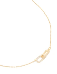 Gold Plated Brass Cubic Zirconia Dainty Link Pendant Necklace