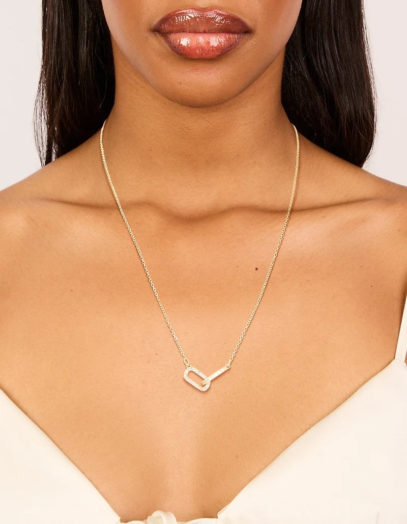 Gold Plated Brass Cubic Zirconia Dainty Link Pendant Necklace