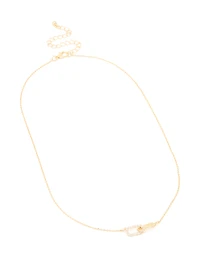 Gold Plated Brass Cubic Zirconia Dainty Link Pendant Necklace